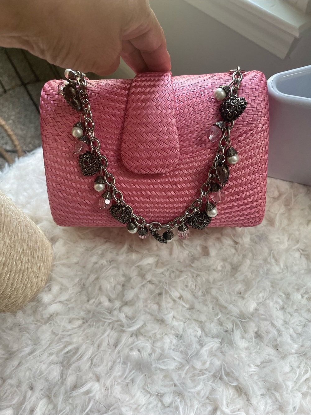 Donna Dixon Straw Mini Bag in gently used condition pink